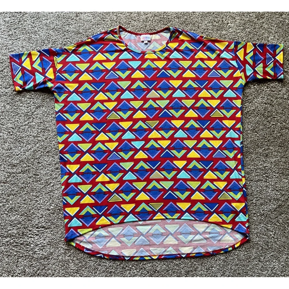 NEW LuLaRoe Classic T Womens Shirt XL Red/Yellow/Blue Tribal Shape Short Sleeve!